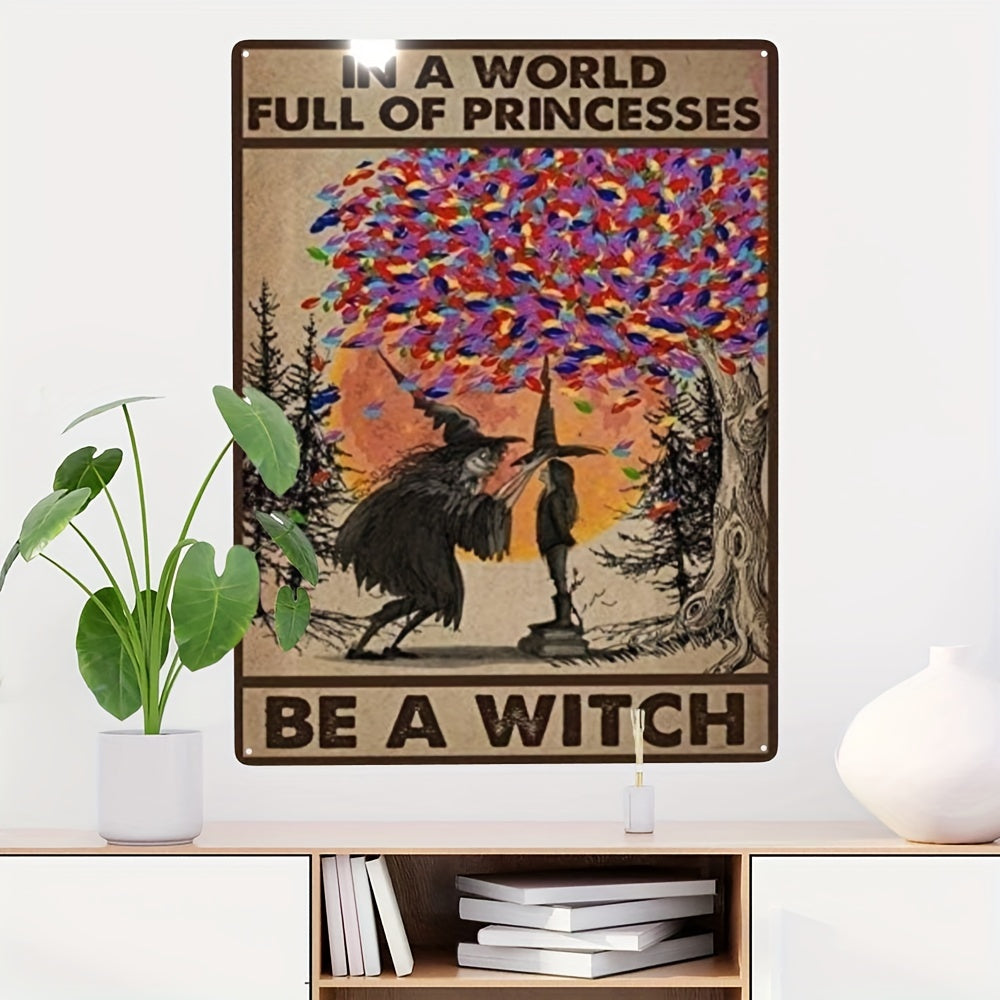 Halloween Witch & Princess Retro Tin Metal Sign for Bar Garage