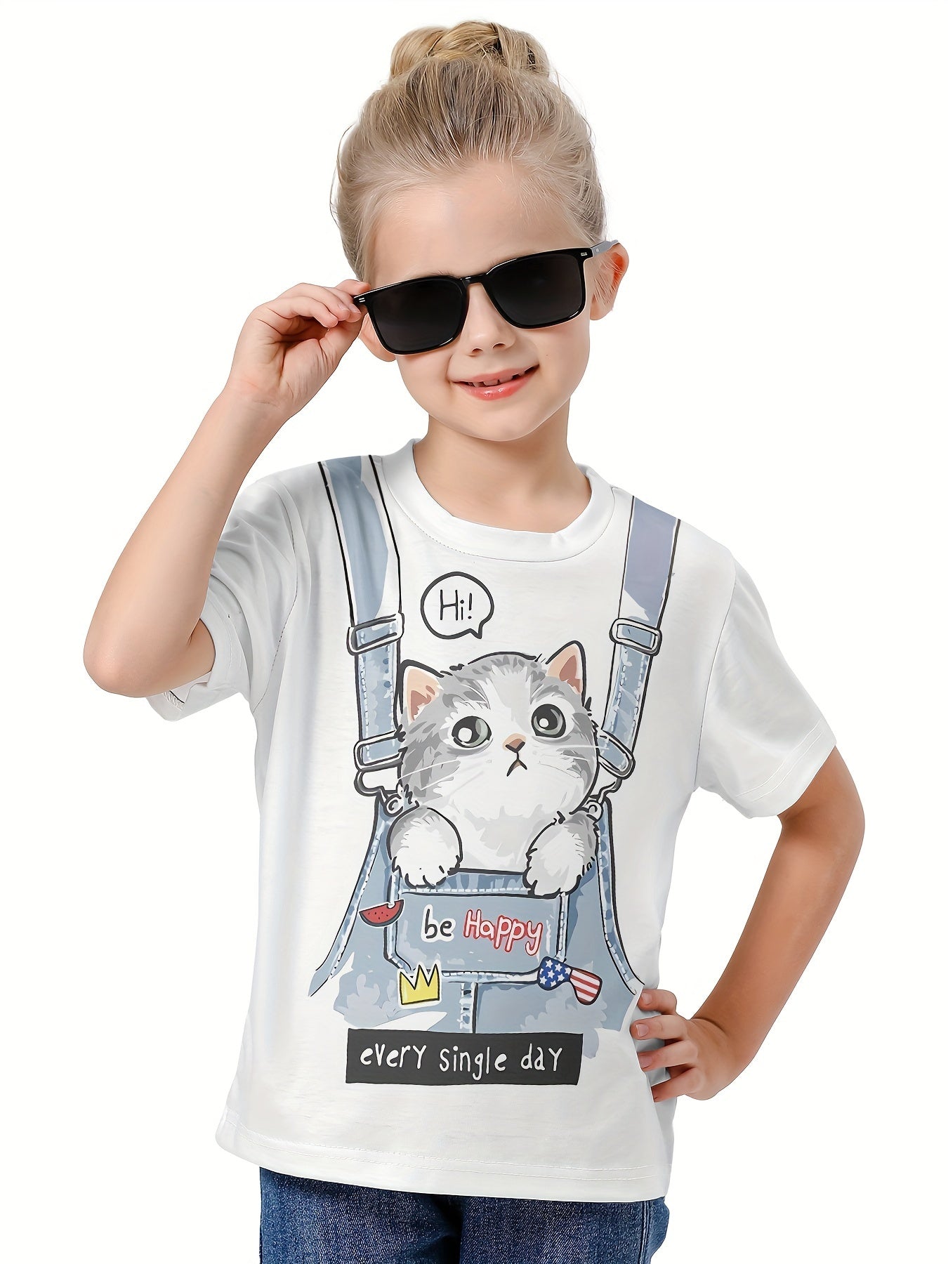 3D Naughty Cat Print T shirt Breathable For Summer Sports