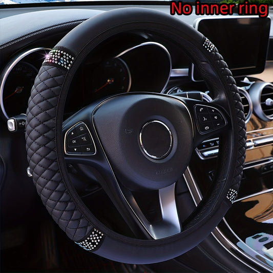 Car PU Leather Steering Wheel Cover with Artificial Diamonds