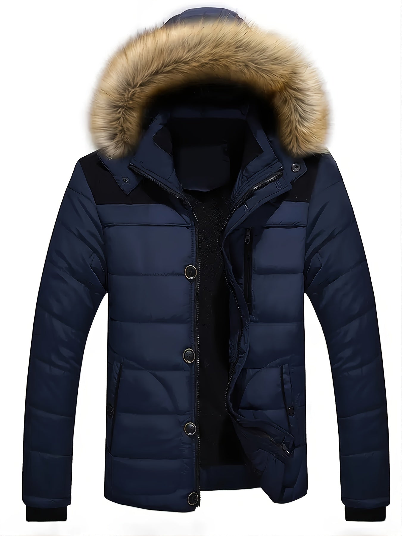 Men's Casual Cotton Padded Jacket with Removable Hood