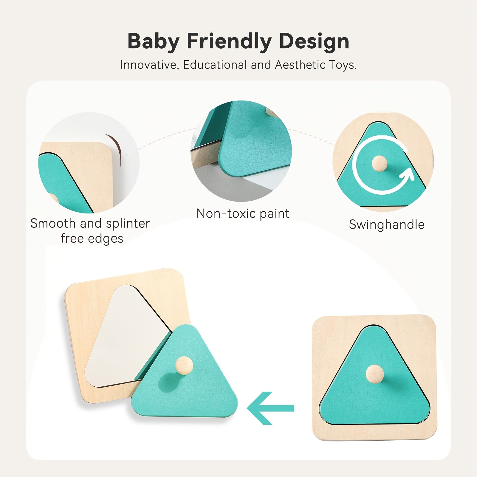 Wooden Geometric Shape Matching Puzzle Board with Mirror Early Educational Toy
