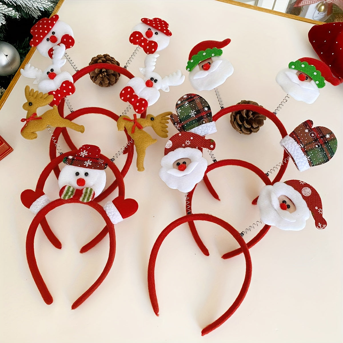 10pcs Christmas Headbands Set for Women with Bows & Cartoon Decor