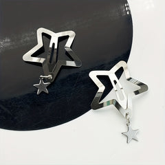 2pcs Y2K Hair Clips Silvery Snap Clips with Moon Butterfly Star Pendant