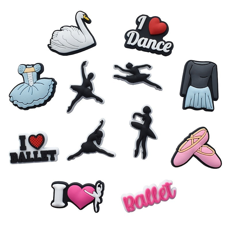 12pcs Ballet Theme Decorative Charms For Clogs Sandals PVC Shoes