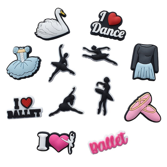 12pcs Ballet Theme Decorative Charms For Clogs Sandals PVC Shoes