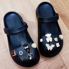 Women's Bear Charms Clogs Closed Toe Cut Out Non Slip Slide Shoes