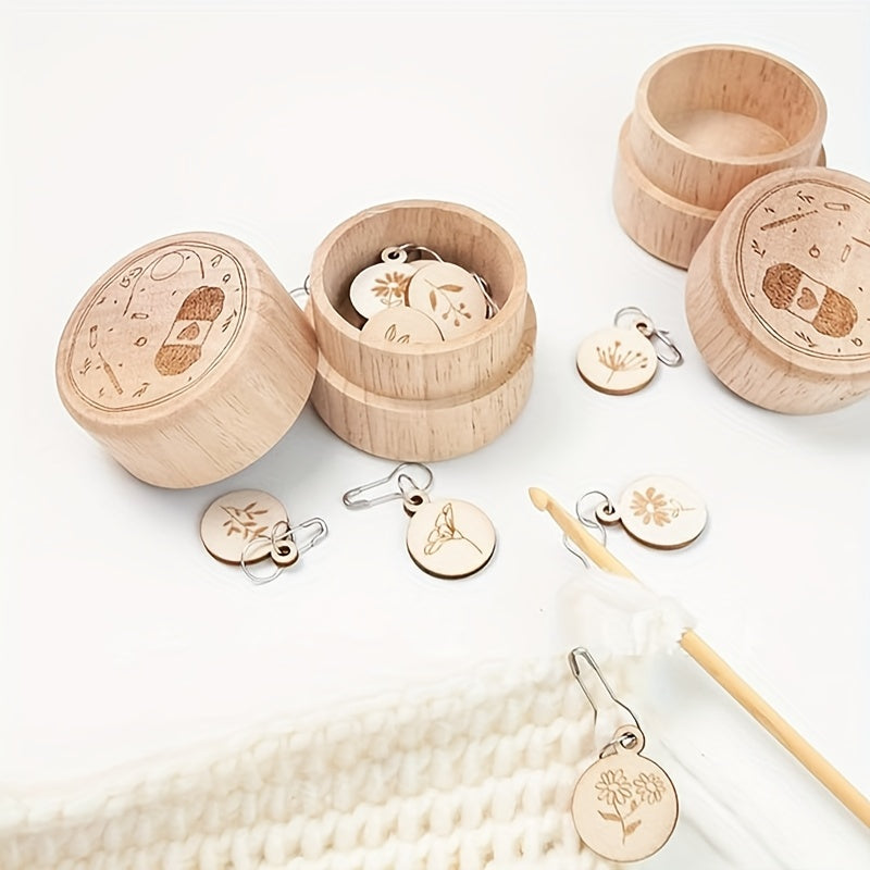 8pcs Wooden Crochet Stitch Markers with Storage Box Knitting Tools Ac