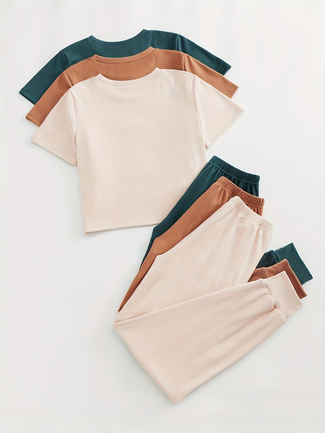 Solid Lounge Set Crew Neck Top & Lace Up Pants Women's Loungewear