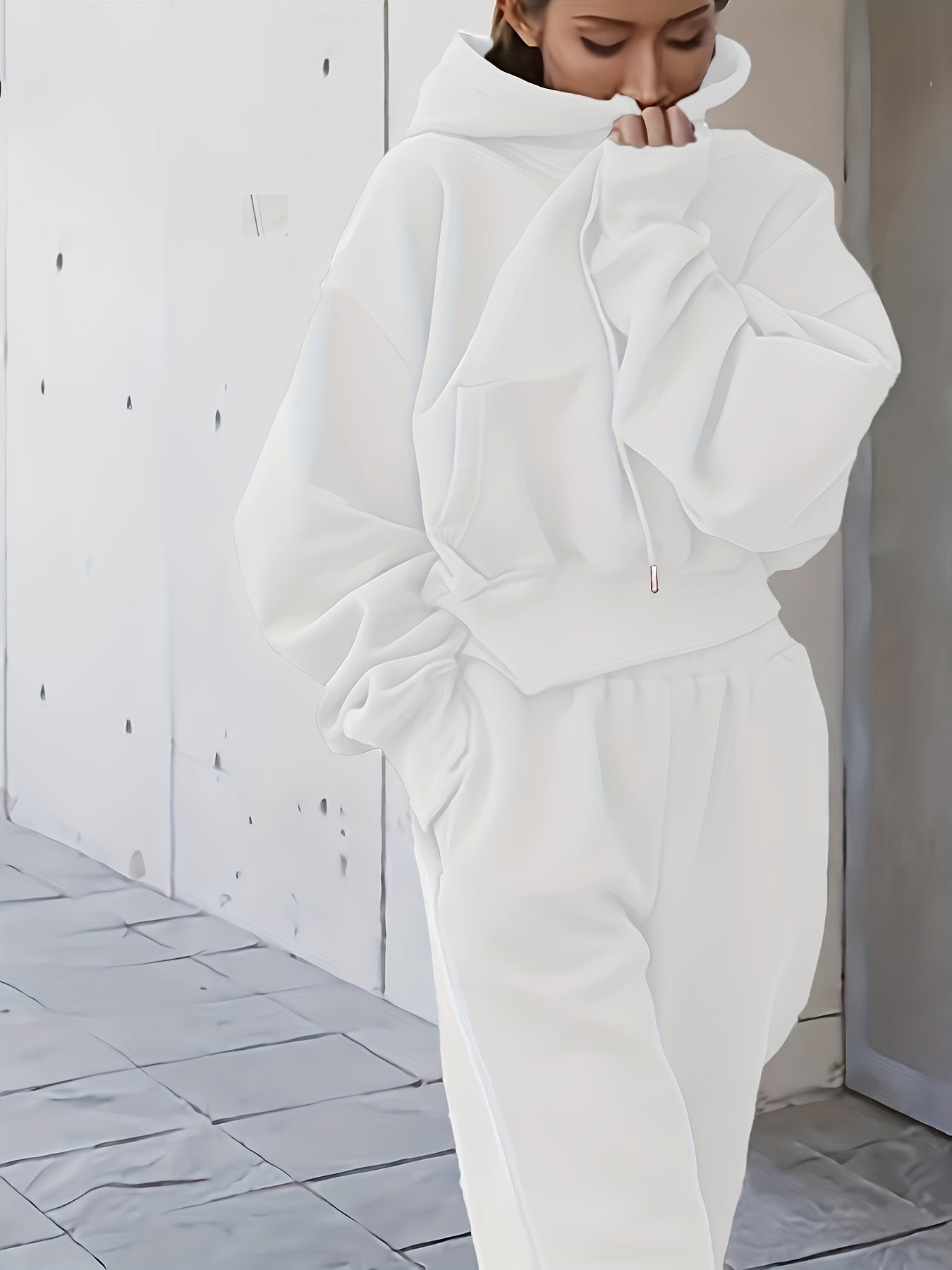 2pcs Oversized Hooded Sweatshirts & Sweatpants Set Women's Clothing