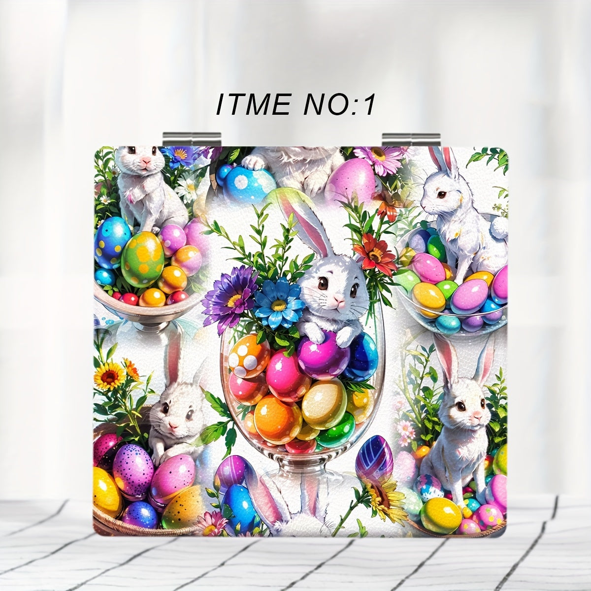 1pc Portable Pocket Makeup Mirror Foldable HD Cartoon Bunny Small Mirror