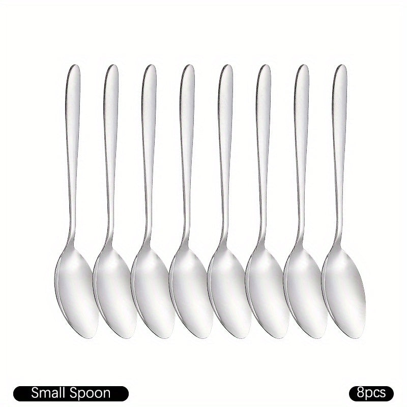 8pcs Stainless Steel Teaspoons Set Round Pointed Silverware Mirror Polished