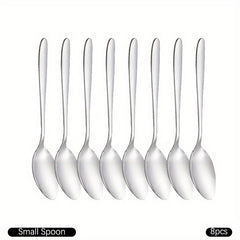 8pcs Stainless Steel Teaspoons Set Round Pointed Silverware Mirror Polished