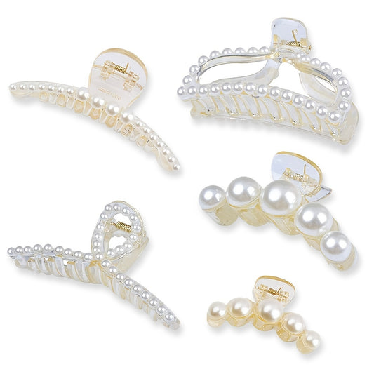 5pcs Faux Pearl Hair Claw Nonslip Hair Claw For Thick Long Hair Women Girls