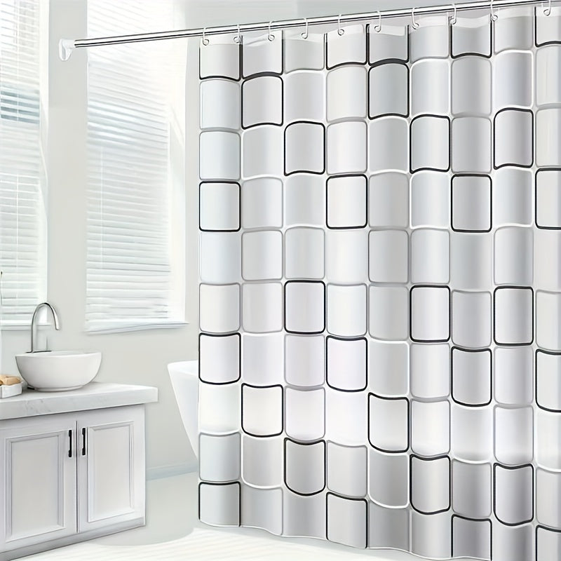 Modern Plaid Shower Curtain with Waterproof Stylish Hooks