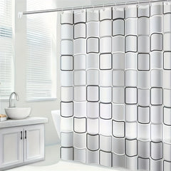 Modern Plaid Shower Curtain with Waterproof Stylish Hooks