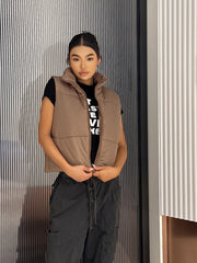 High Neck Zip-Up Vest Sleeveless Outerwear