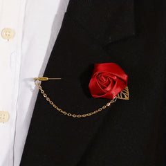 Rose Flower Chain Word Brooch Vintage Wedding Party Brooch Men