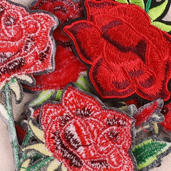 5pcs Rose Flower Iron On Patches Sew On Embroidered Applique