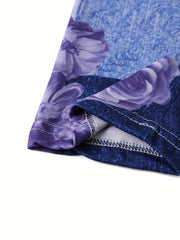  Floral & Denim Print Skinny Leggings