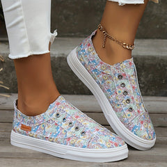 Floral Print Canvas Flat Skate Shoes Women
