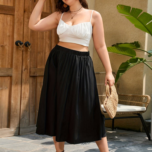  High Waisted Maxi Pleated Skirt Women's Plus Solid Slight Stretch Skir