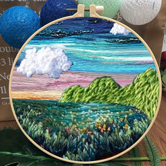 DIY Landscape Embroidery Kit with Embroidery Hoop