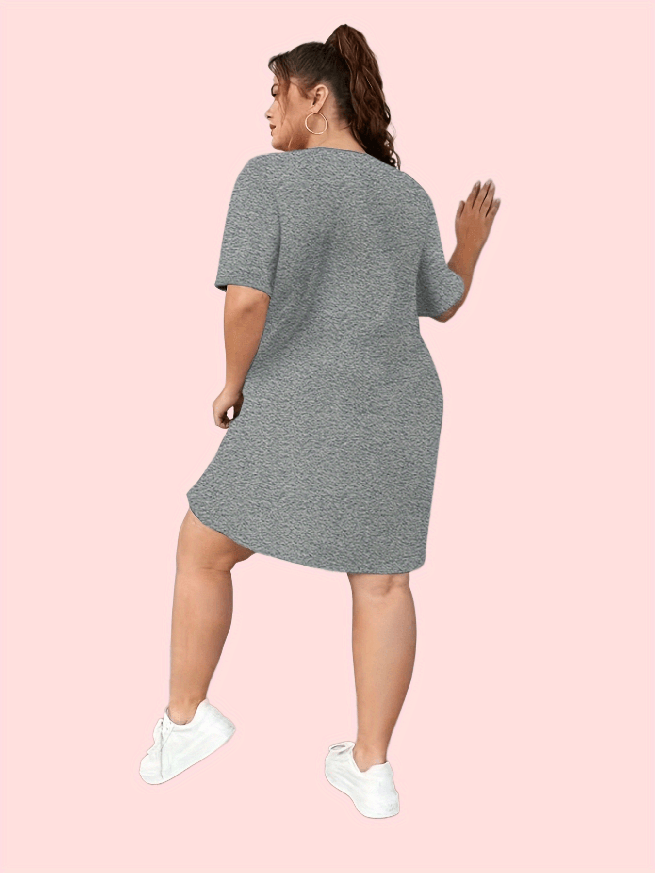  Solid Round Neck Short Sleeve Tee Dress