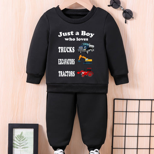 Kids Cartoon Vehicle Graphic Sweatshirt & Trousers Set