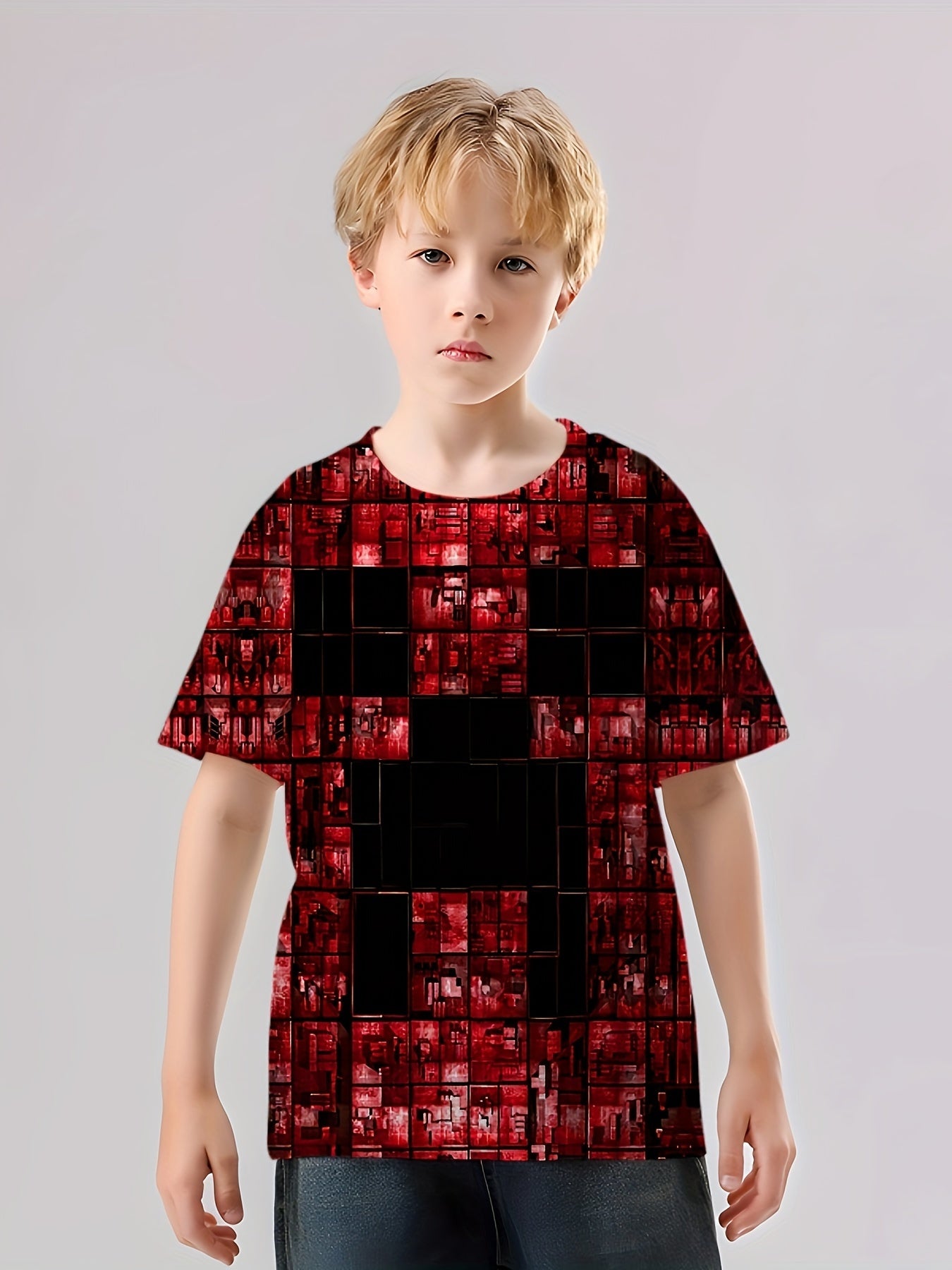 Purple Cubes Print Kid's T shirt Casual Short Sleeve Top Unisex Tee