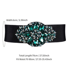 Rhinestone Belt Crystal Buckle Elastic Waistband for Women Girls