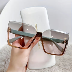 Oversized Semi Rimless Sunglasses Gradient Lens Rivet Decor Glasses UV400
