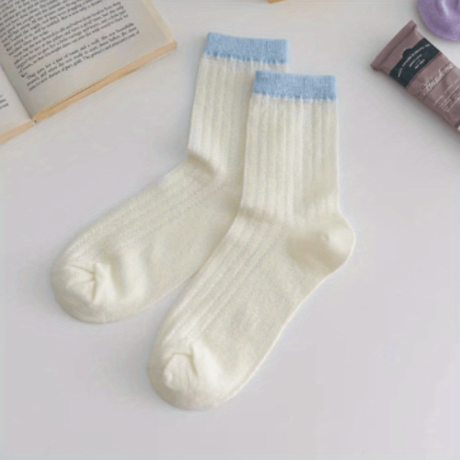 3 Pack Colorblock Crew Socks for Women