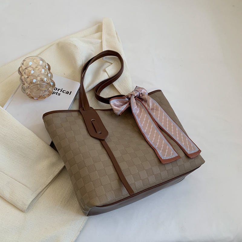 Geometric Pattern Shoulder Bag Large Capacity Tote Bag Scarf Decor Handbag