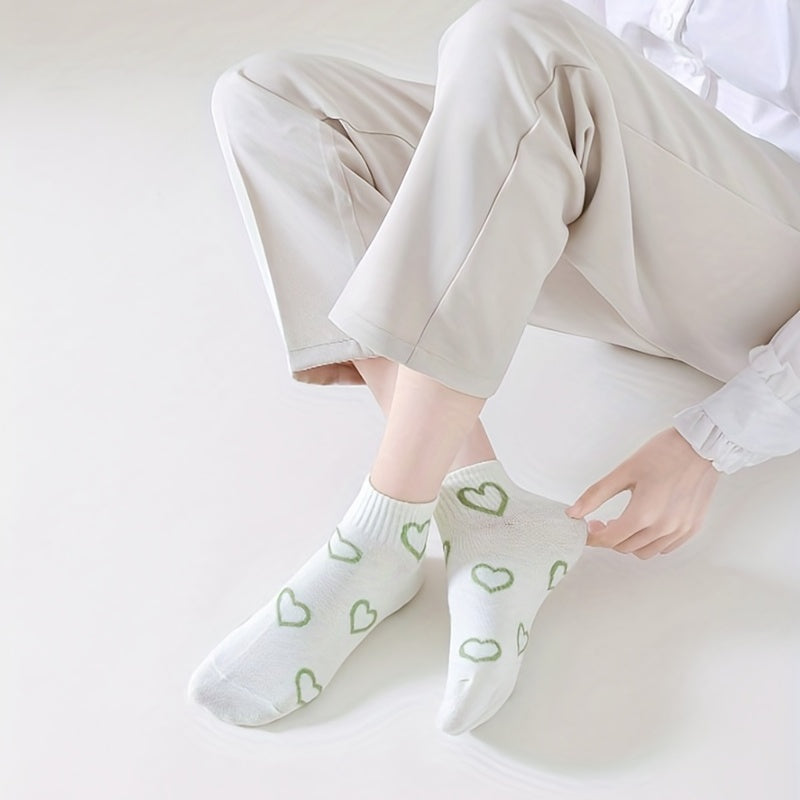 5 Pairs Heart Short & Crew Socks Women's Stockings