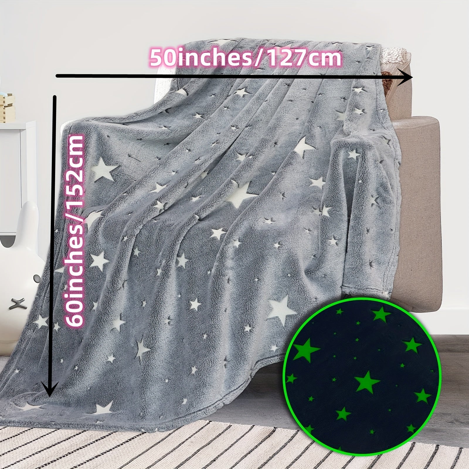 Kids Glow In The Dark Blanket Soft Cozy Warm Fuzzy Throw Blanket Gray