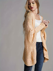  Solid Cable Batwing Sleeve Knit Cardigan