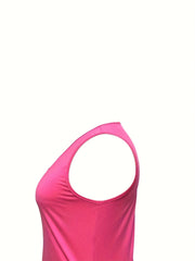  Solid Round Neck Ruched Tank Top