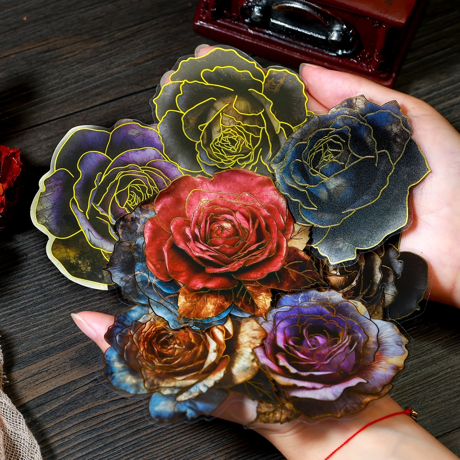 10Sheets Mysterious Rose Retro Floral Bronzing Journal Sticker