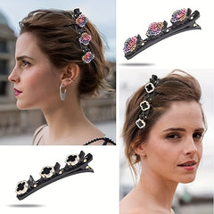 4PCS Braided Hair Clips Women Crystal Rhinestones Random Pattern