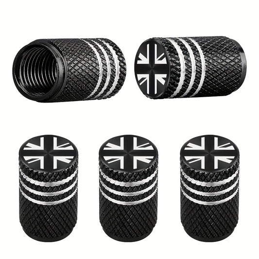 Set of 5 Metal Gasket Tire Valve Stems & Caps - British Standard