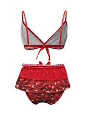 Heart Print Bra & Panty Lingerie Set