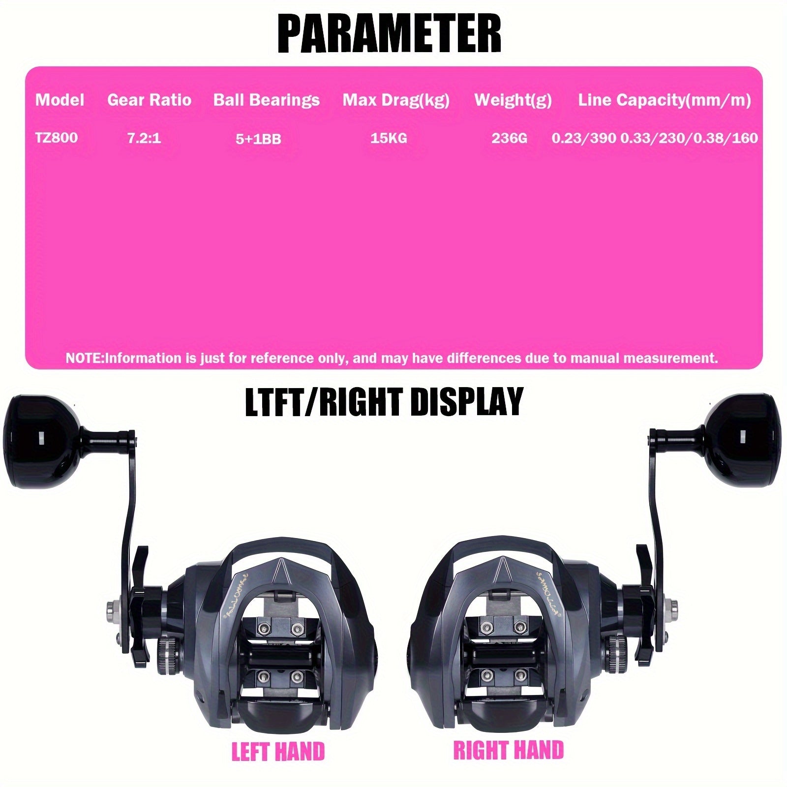 OUYALINE Baitcasting Fishing Reel 7.2:1 Gear Ratio 15kg Max Drag Waterproof