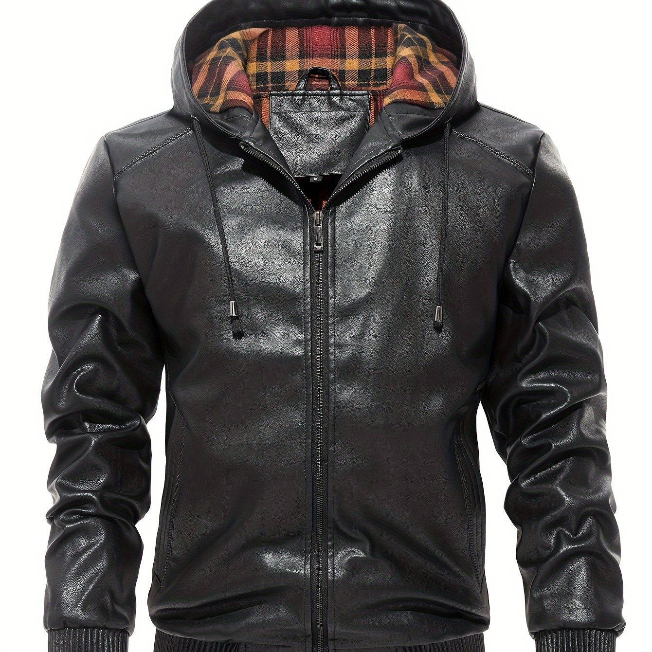 Men's Pu Leather Hooded Jacket Windproof Warm Thermal Jacket
