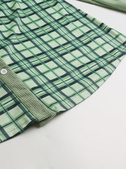  Colorblock Plaid Print Button Up Roll Up Sleeve Blouse
