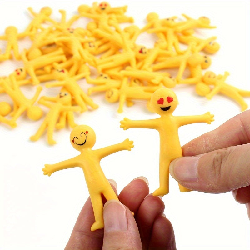 20 Random Yellow Small People Rubber Venting Dolls Funny Pranks Soft Creative