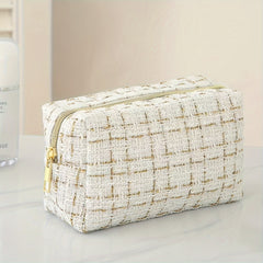 Plaid Pattern Cosmetic Zipper Bag Makeup Organizer Lightweight Compact