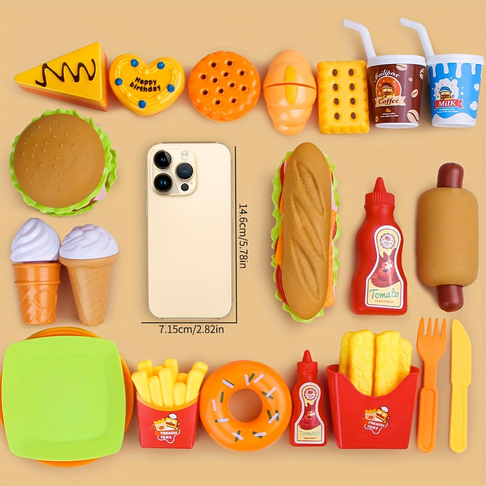 Western Food Set Burger Hot Dog Fries Ice Cream Donuts Play Kitchen Toy Set
