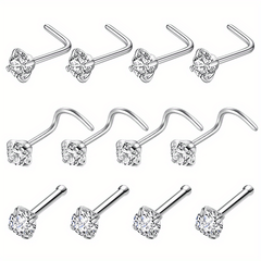 12pcs 20G Nose Rings Set Stainless Steel Nose Piercing Jewelry