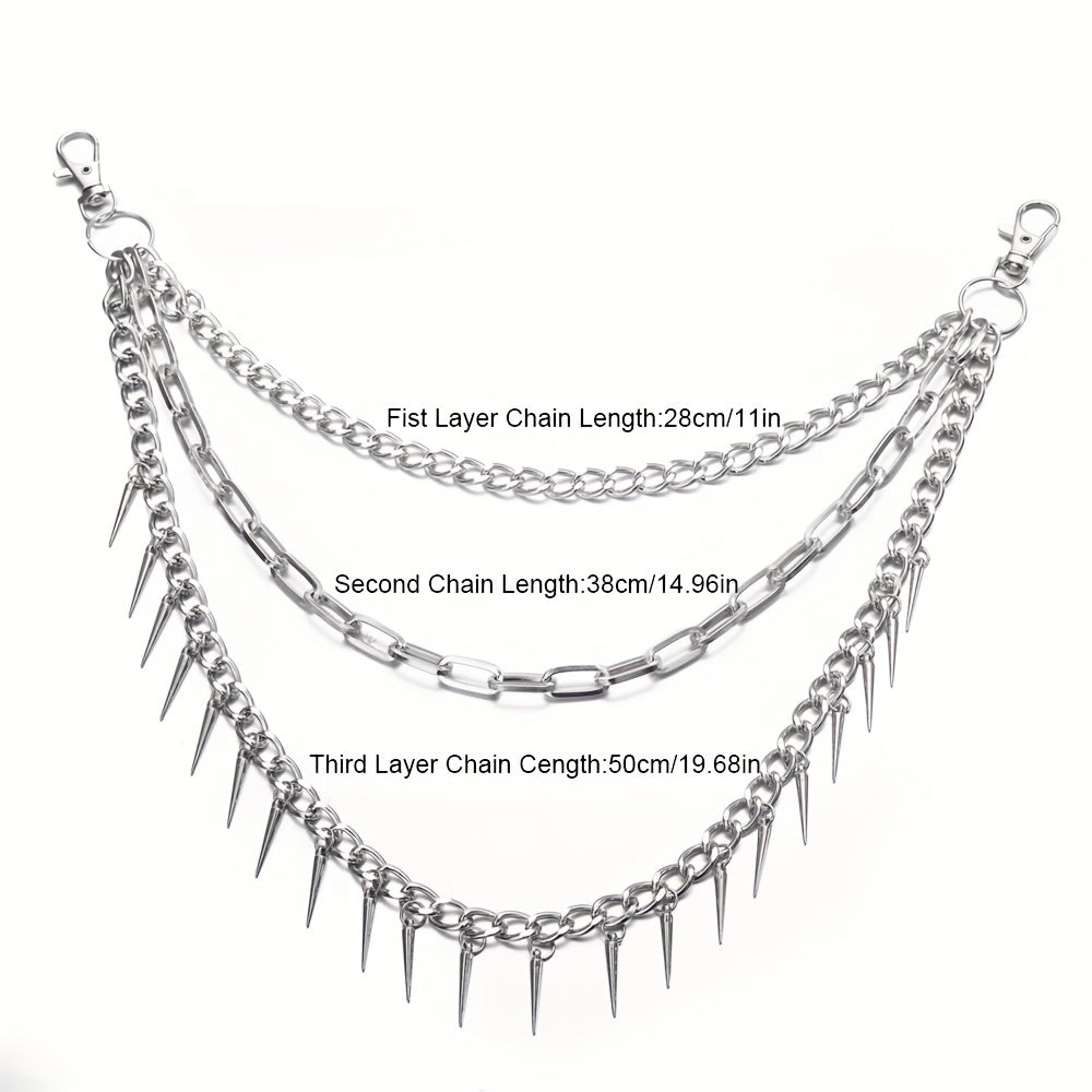 Pocket Chain Pants Trousers Chain Layered Waist Spike Tassel Chain