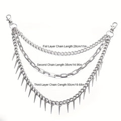 Pocket Chain Pants Trousers Chain Layered Waist Spike Tassel Chain